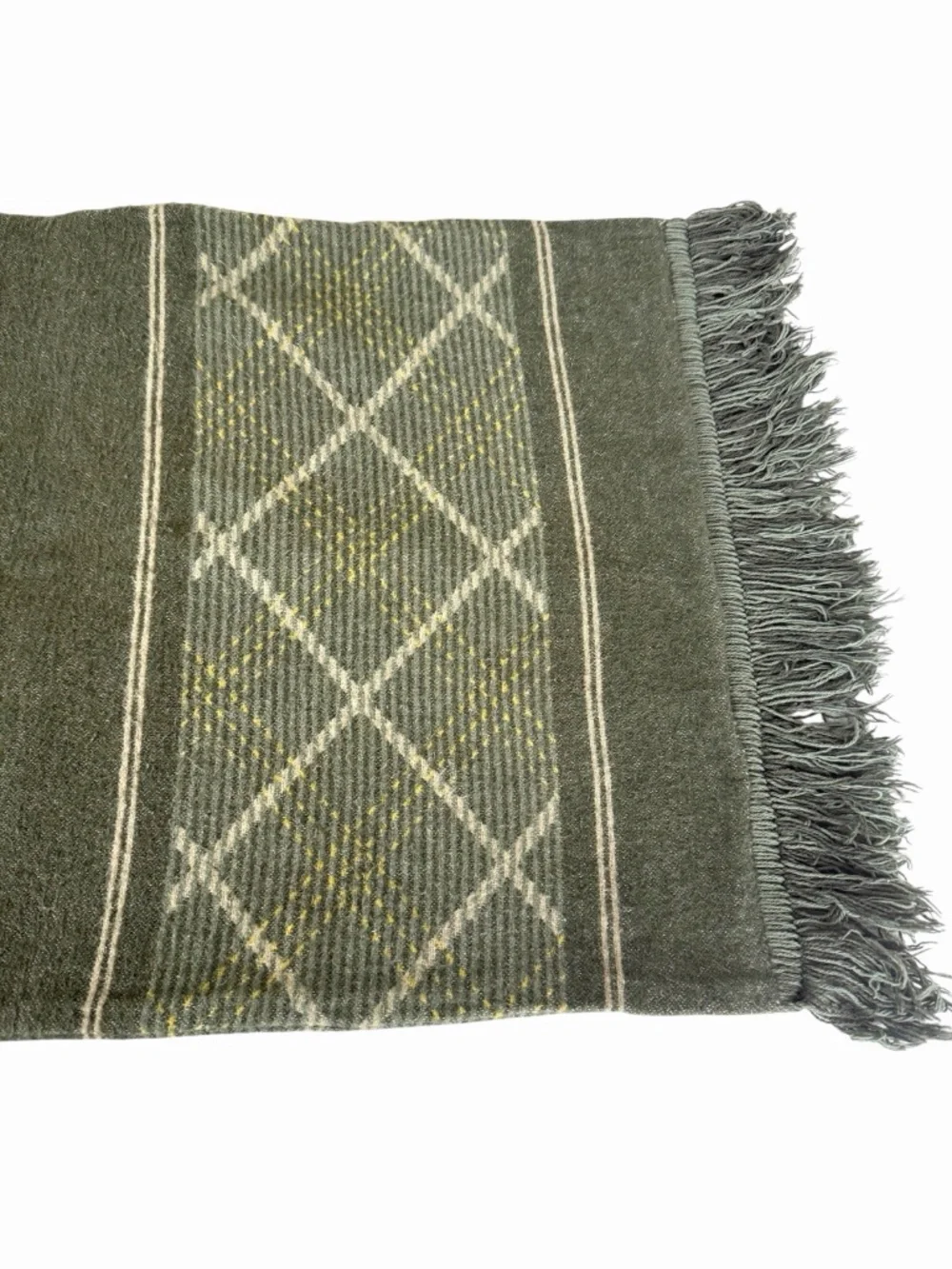 David Fussenegger Pillow Cover Olive Green Geometric Fringe Cabin Decor Austria